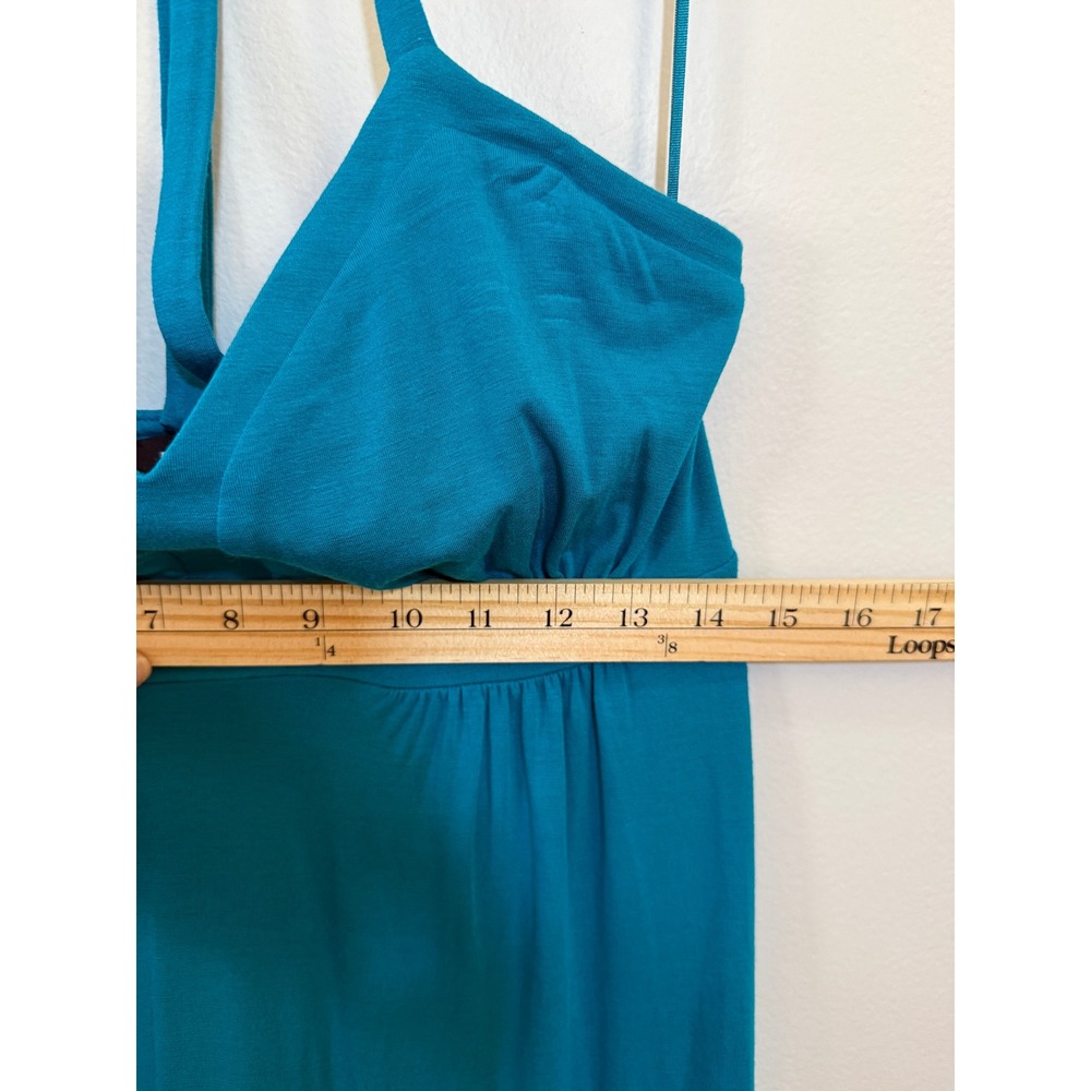 Express Halter Maxi Dress S Teal Blue Empire Waist Jersey Knit NWT Beach Cruise - Picture 4 of 10
